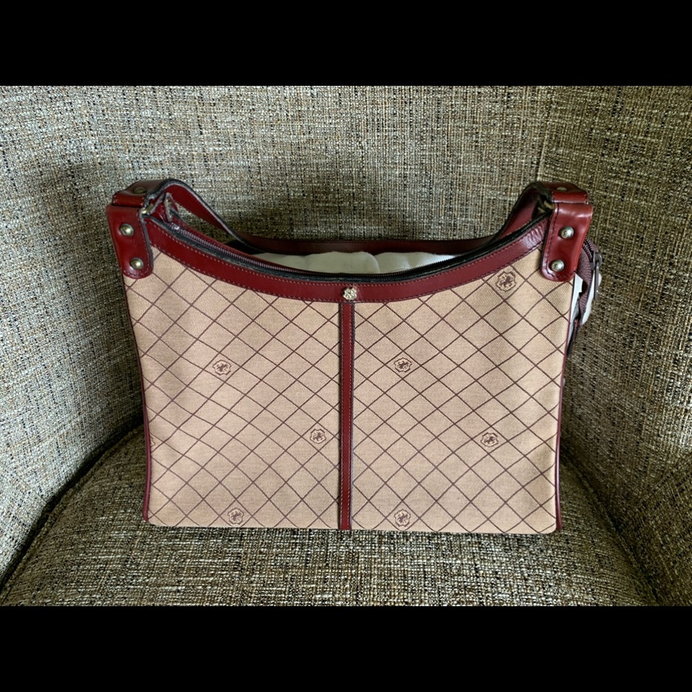 John Romain Vintage Vtg white shoulder bag brown leather purse